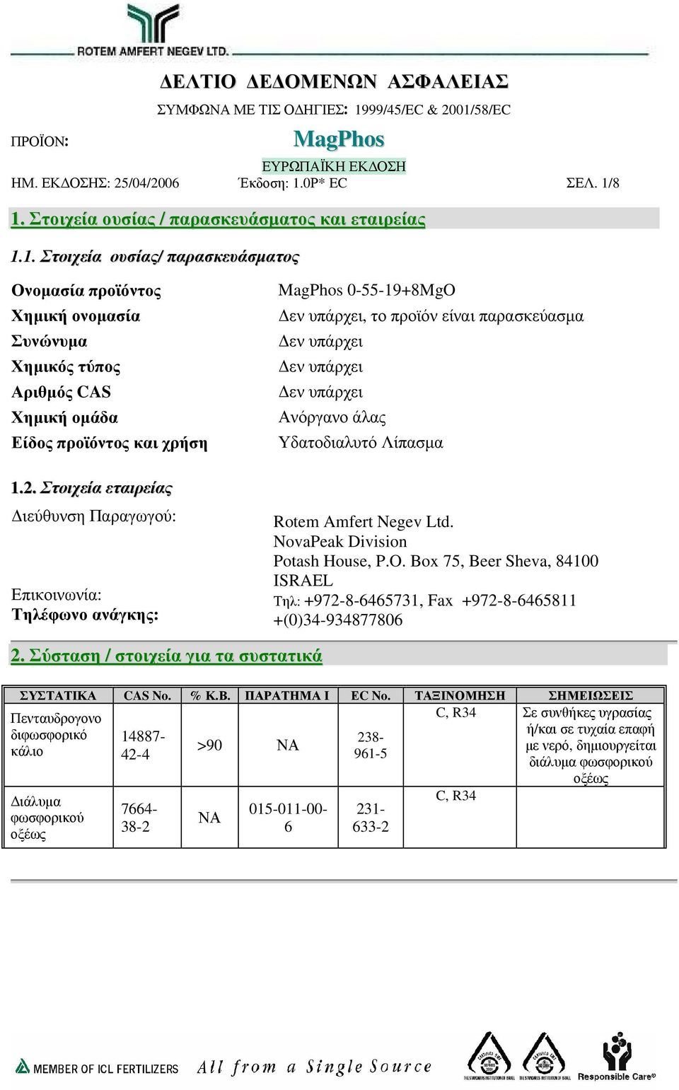 Rotem Amfert Negev Ltd. NovaPeak Division Potash House, P.O. Box 75, Beer Sheva, 84100 ISRAEL Τηλ: +972-8-6465731, Fax +972-8-6465811 +(0)34-934877806 2.