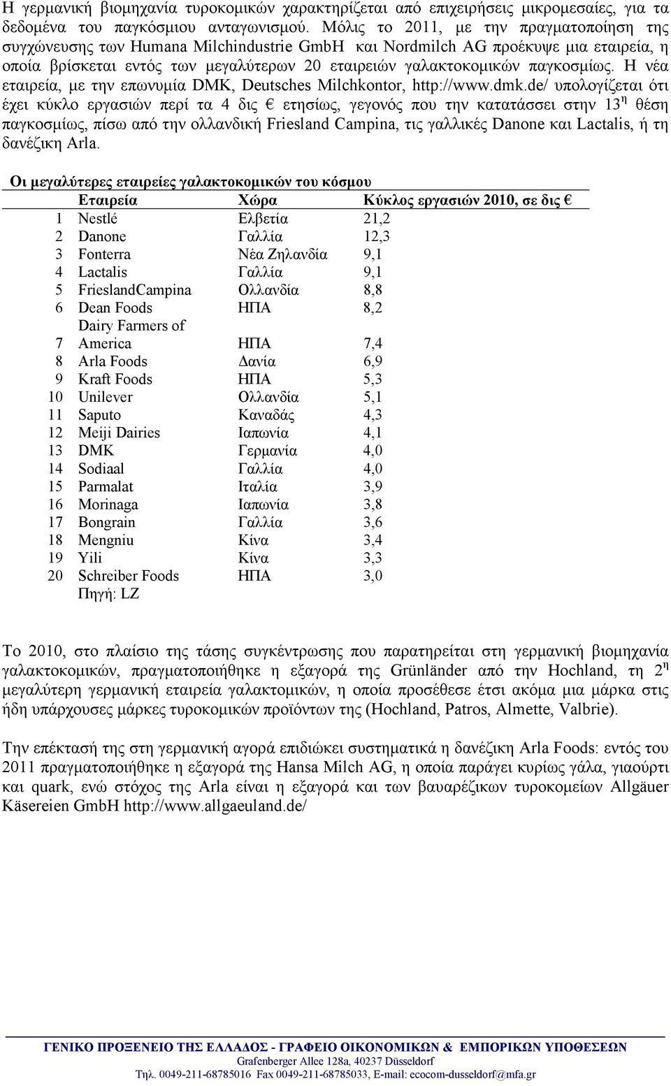 παγκοσµίως. Η νέα εταιρεία, µε την επωνυµία DMK, Deutsches Milchkontor, http://www.dmk.