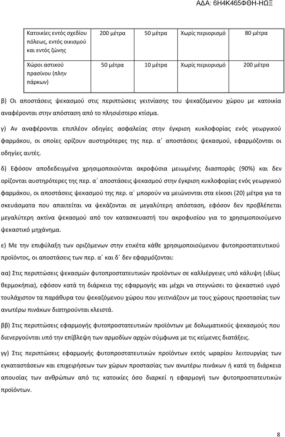 γ) Αν αναφέρονται επιπλέον οδηγίες ασφαλείας στην έγκριση κυκλοφορίας ενός γεωργικού φαρμάκου, οι οποίες ορίζουν αυστηρότερες της περ. α αποστάσεις ψεκασμού, εφαρμόζονται οι οδηγίες αυτές.