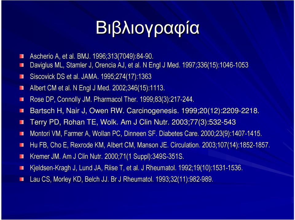 2218. Terry PD, Rohan TE, Wolk.. Am J Clin Nutr.. 2003;77(3):532-543 543 Montori VM, Farmer A, Wollan PC, Dinneen SF. Diabetes Care. 2000;23(9):1407-1415. 1415.