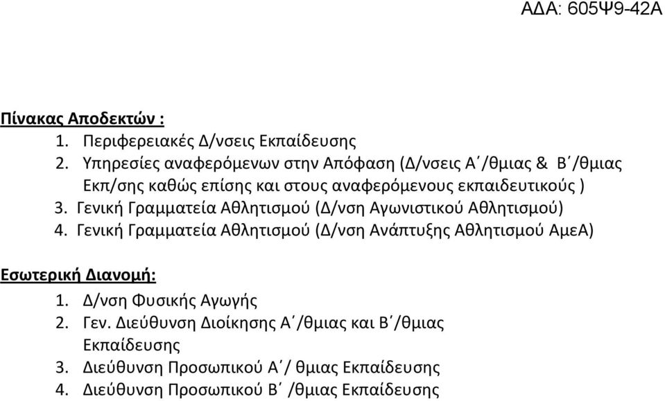 3. Γενική Γραμματεία Αθλητισμού (Δ/νση Αγωνιστικού Αθλητισμού) 4.