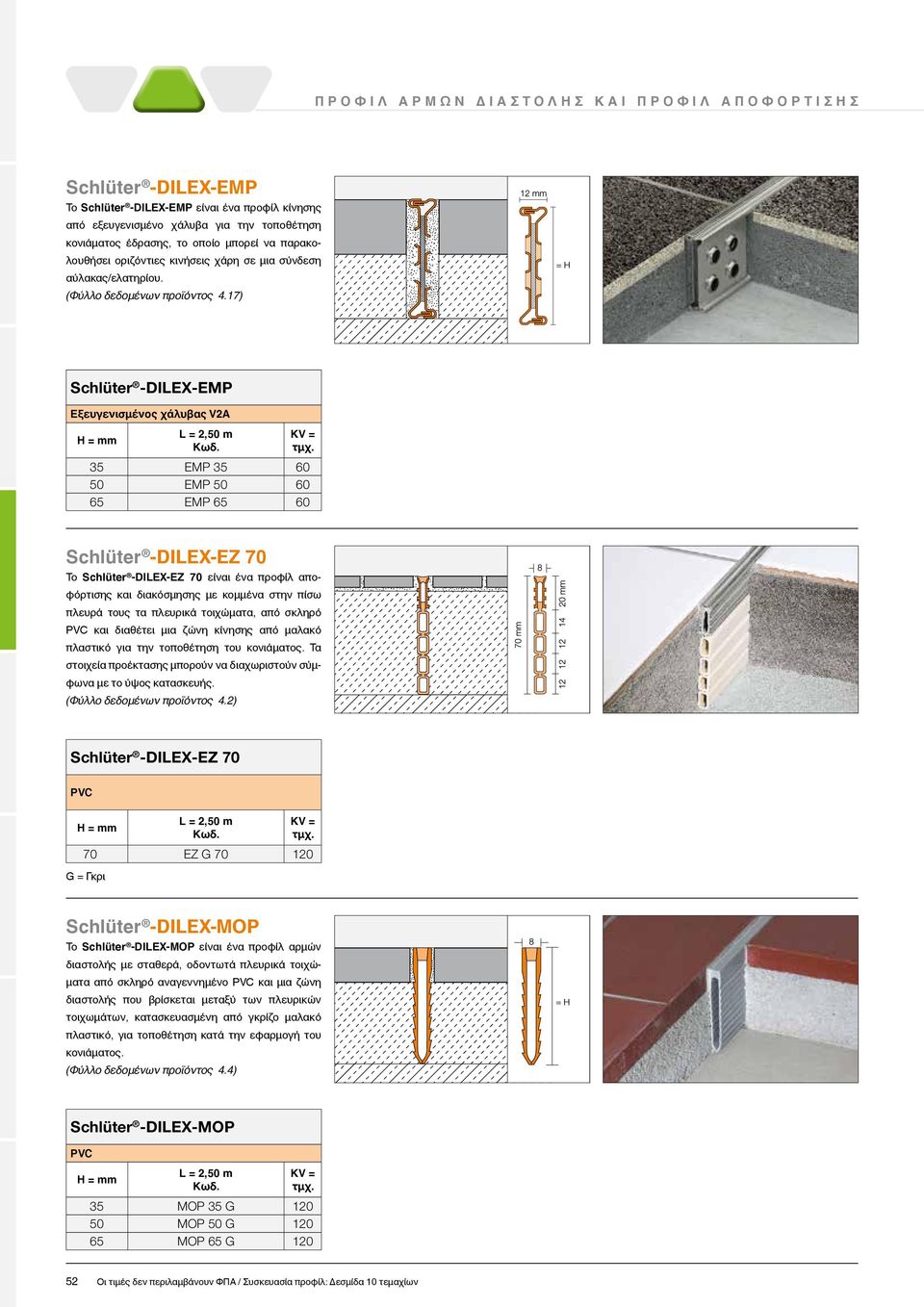 17) Schlüter -DILEX-EMP 35 EMP 35 60 50 EMP 50 60 65 EMP 65 60 Schlüter -DILEX-EZ 70 Το Schlüter -DILEX-EZ 70 είναι ένα προφίλ αποφόρτισης και διακόσμησης με κομμένα στην πίσω πλευρά τους τα πλευρικά