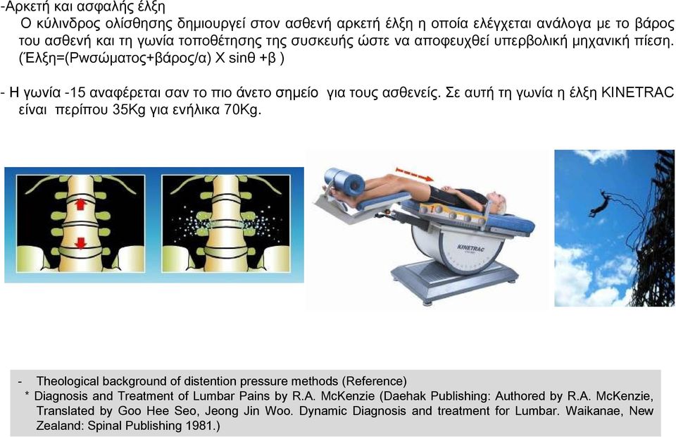 Σε αυτή τη γωνία ηέλξη KINETRAC είναι περίπου 35Kg για ενήλικα 70Kg.