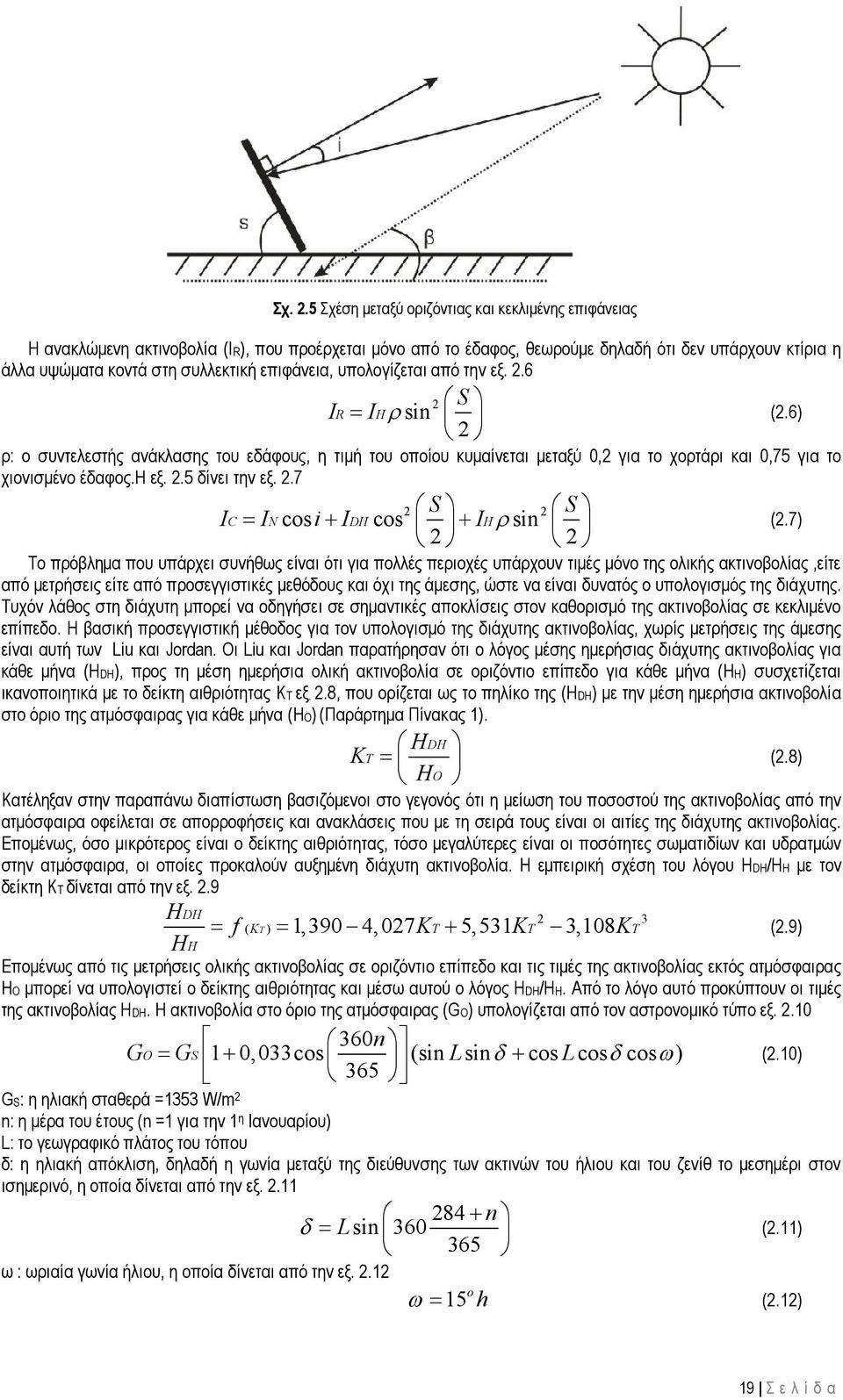επιφάνεια, υπολογίζεται από την εξ. 2.6 I S 2 2 R IH sin ρ: ο συντελεστής ανάκλασης του εδάφους, η τιμή του οποίου κυμαίνεται μεταξύ 0,2 για το χορτάρι και 0,75 για το χιονισμένο έδαφος.h εξ. 2.5 δίνει την εξ.