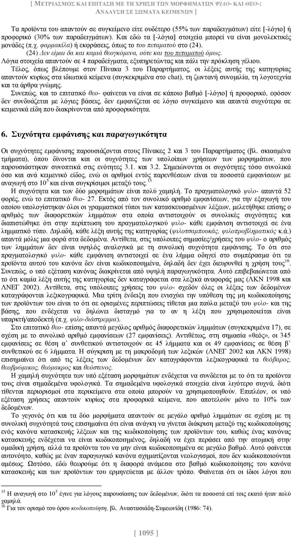 (24) Δεν είμαι δα και καμιά θεογκόμενα, ούτε και του πεταματού όμως. Λόγια στοιχεία απαντούν σε 4 παραδείγματα, εξυπηρετώντας και πάλι την πρόκληση γέλιου.