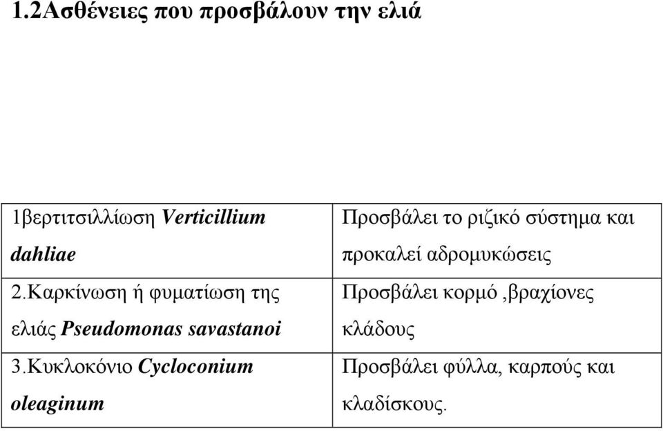 Κυκλοκόνιο Cycloconium oleaginum Προσβάλει το ριζικό σύστημα και προκαλεί