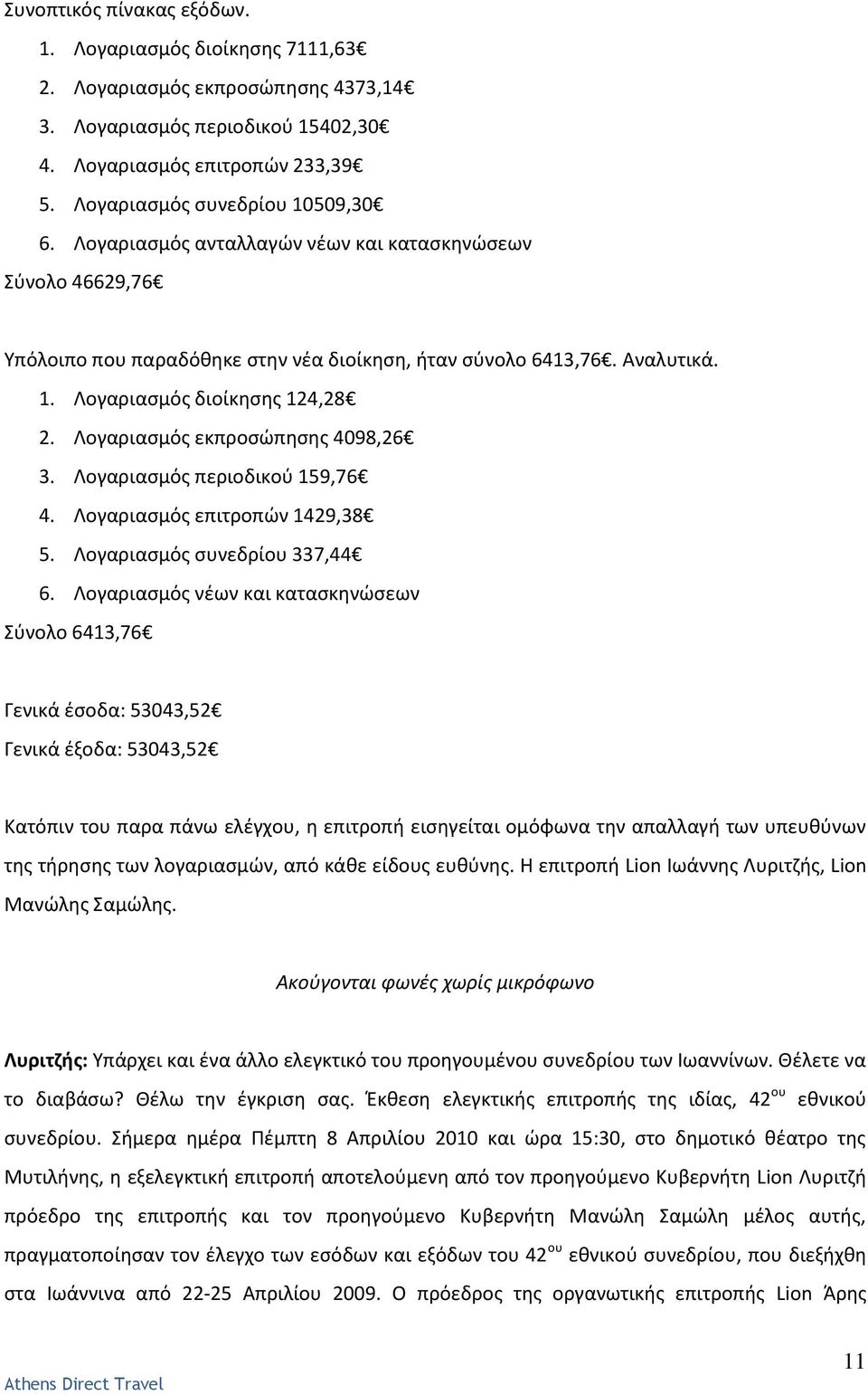 Λογαριαςμόσ εκπροςϊπθςθσ 4098,26 3. Λογαριαςμόσ περιοδικοφ 159,76 4. Λογαριαςμόσ επιτροπϊν 1429,38 5. Λογαριαςμόσ ςυνεδρίου 337,44 6.