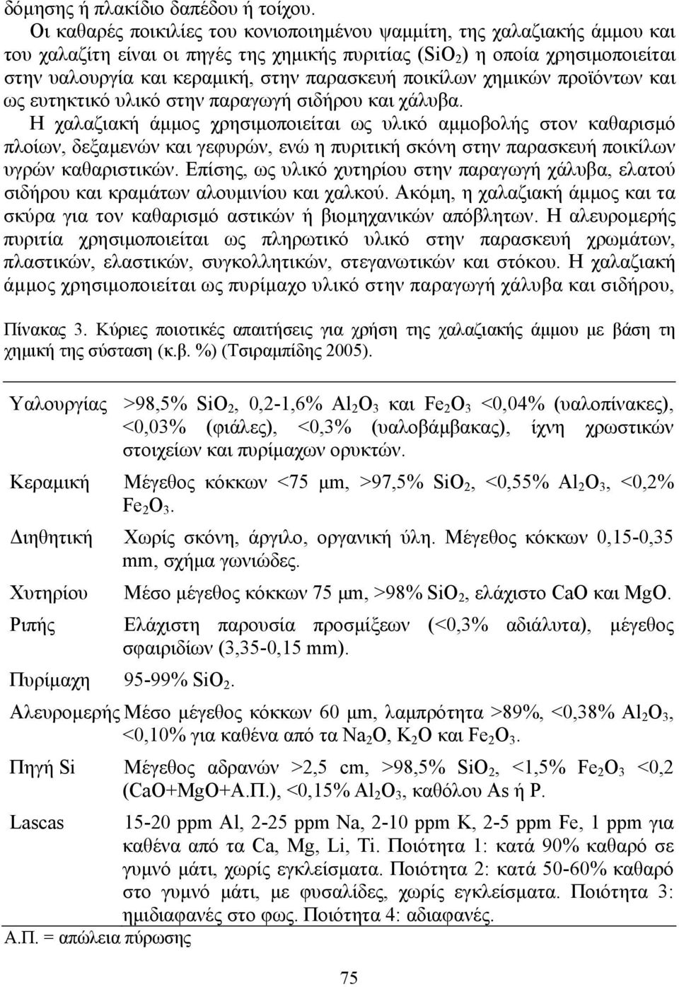 ποικίλων χηµικών προϊόντων και ως ευτηκτικό υλικό στην παραγωγή σιδήρου και χάλυβα.