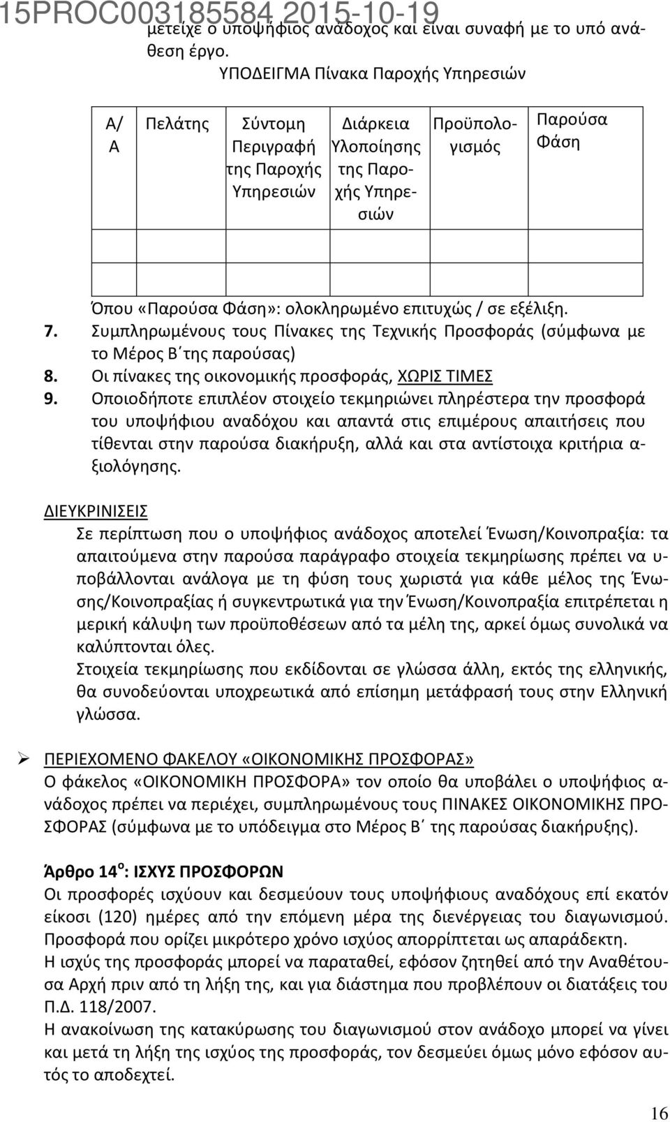 επιτυχώς / σε εξέλιξη. 7. Συμπληρωμένους τους Πίνακες της Τεχνικής Προσφοράς (σύμφωνα με το Μέρος Β της παρούσας) 8. Οι πίνακες της οικονομικής προσφοράς, ΧΩΡΙΣ ΤΙΜΕΣ 9.