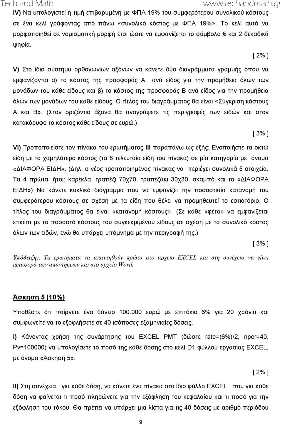 [ 2% ] V) Στο ίδιο σύστημα ορθογωνίων αξόνων να κάνετε δύο διαγράμματα γραμμής όπου να εμφανίζονται α) το κόστος της προσφοράς Α ανά είδος για την προμήθεια όλων των μονάδων του κάθε είδους και β) το