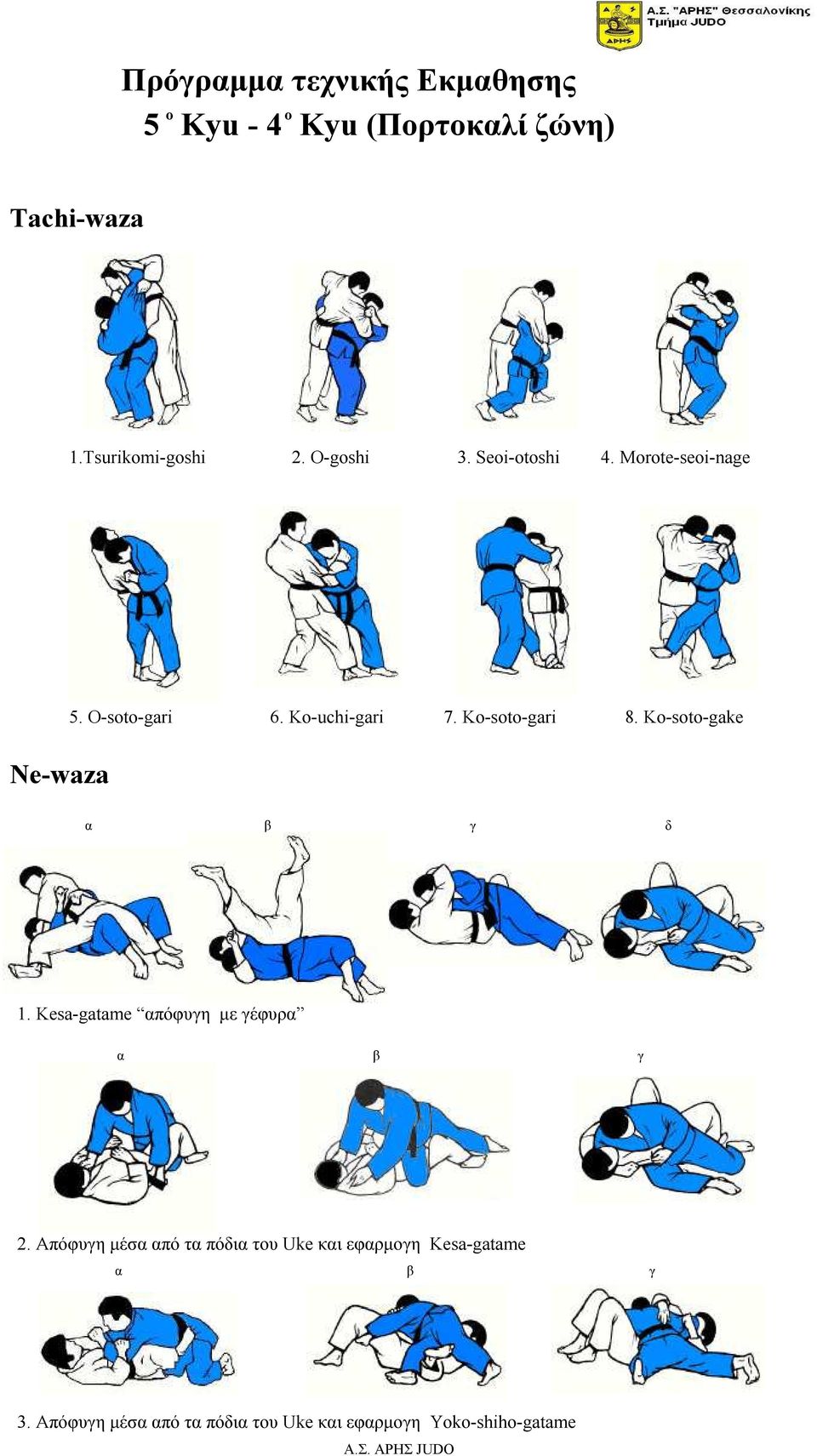 Ko-uchi-gari 7. Ko-soto-gari 8. Ko-soto-gake δ 1. Kesa-gatame απόφυγη µε γέφυρα 2.