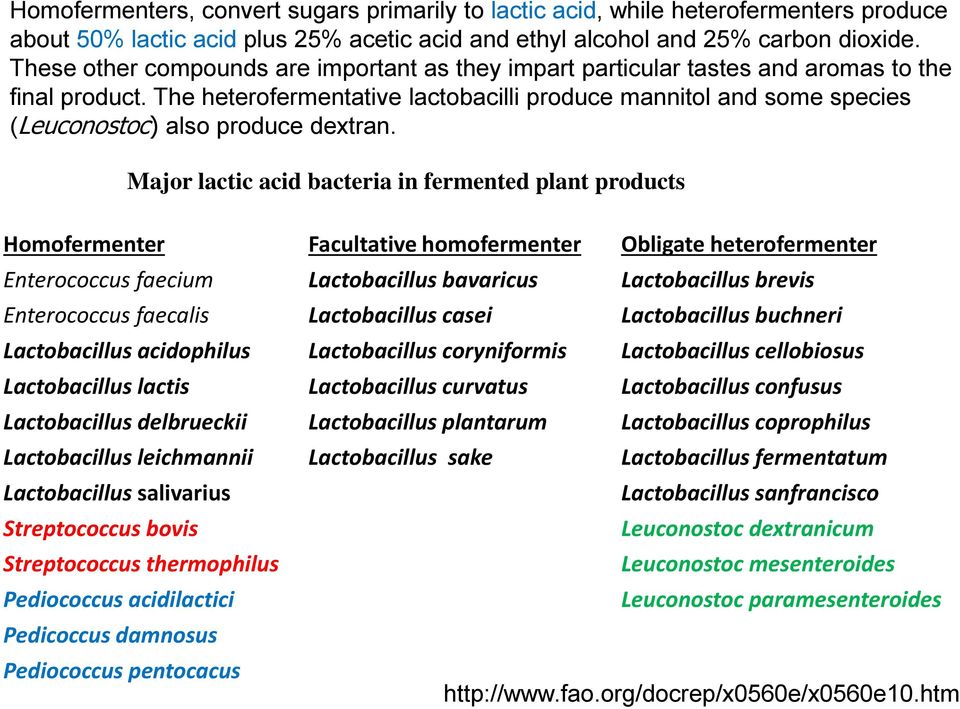 The heterofermentative lactobacilli produce mannitol and some species (Leuconostoc) also produce dextran.