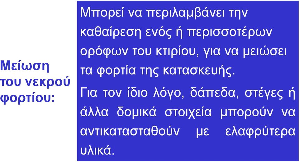 μειώσει τα φορτία της κατασκευής.