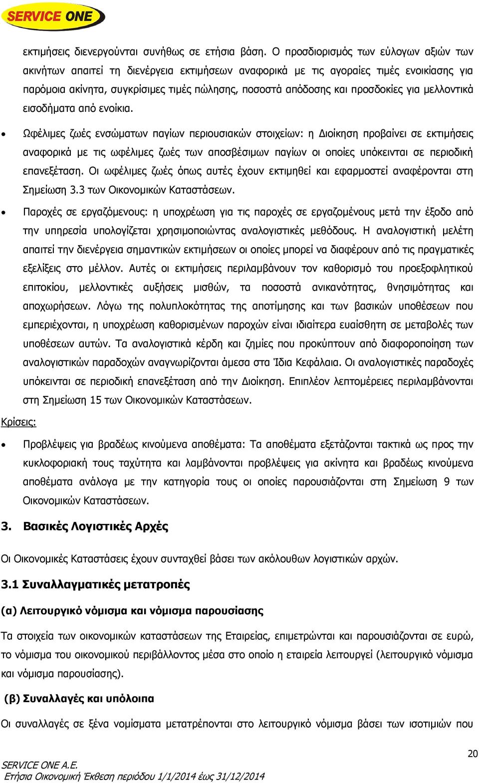 προσδοκίες για μελλοντικά εισοδήματα από ενοίκια.