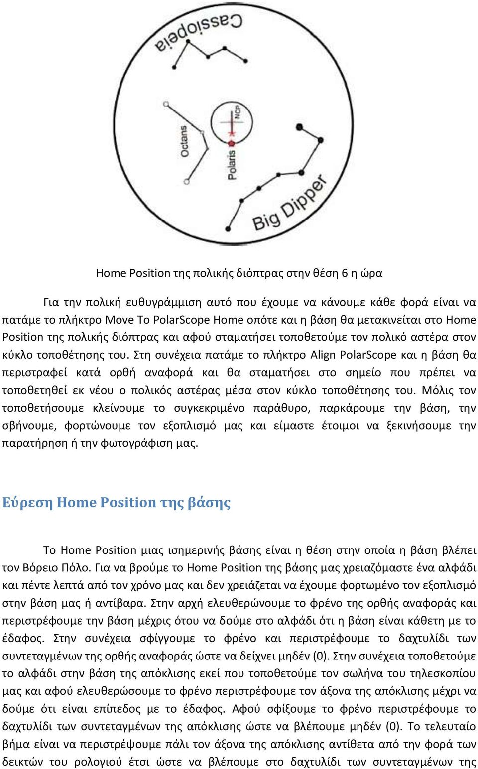 τθ ςυνζχεια πατάμε το πλικτρο Align PolarScope και θ βάςθ κα περιςτραφεί κατά ορκι αναφορά και κα ςταματιςει ςτο ςθμείο που πρζπει να τοποκετθκεί εκ νζου ο πολικόσ αςτζρασ μζςα ςτον κφκλο τοποκζτθςθσ