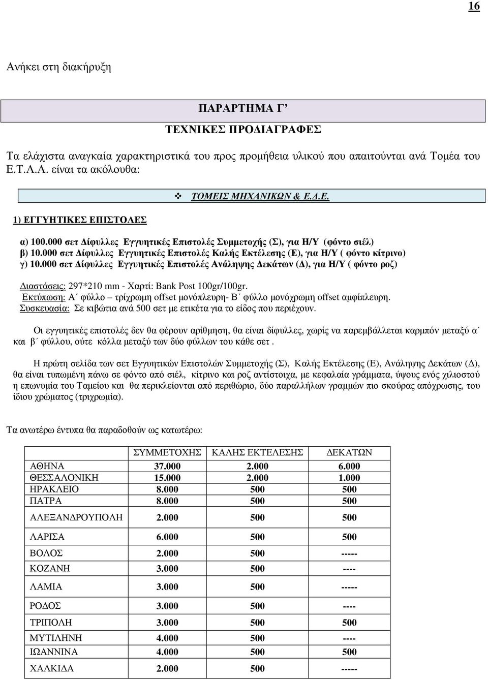 000 σετ ίφυλλες Εγγυητικές Επιστολές Ανάληψης εκάτων ( ), για Η/Υ ( φόντο ροζ) ιαστάσεις: 297*210 mm - Χαρτί: Bank Post 100gr/100gr.