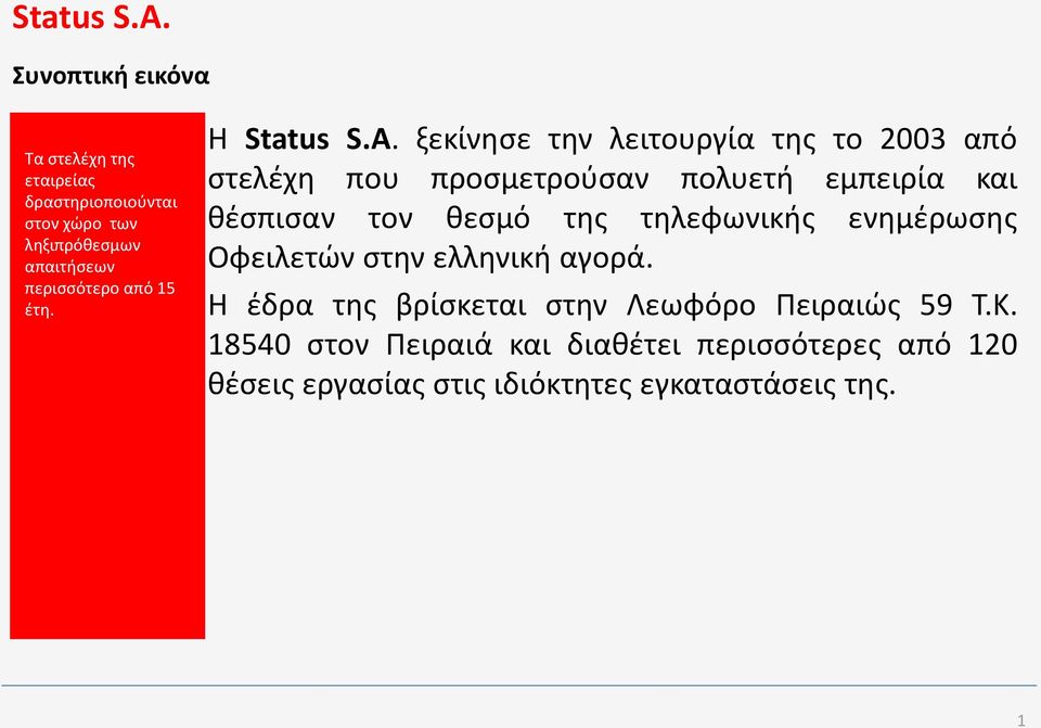 ξεκίνθςε τθν λειτουργία τθσ το 2003 από ςτελζχθ που προςμετροφςαν πολυετι εμπειρία και κζςπιςαν τον κεςμό τθσ