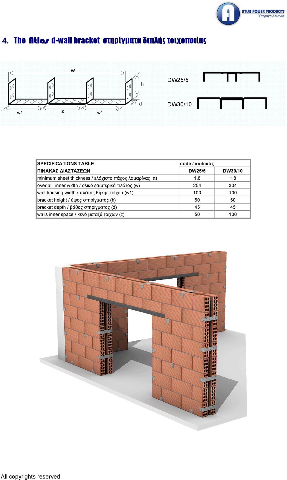 8 over all inner idh / ολικό εσωτερικό πλάτος () 254 304 all housing idh / πλάτος θήκης τοίχου (1) 100 100