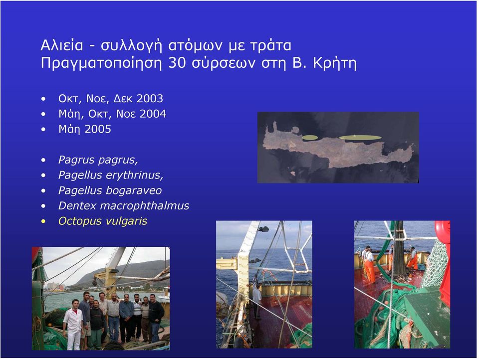 Κρήτη Οκτ, Νοε, Δεκ 2003 Μάη, Οκτ, Νοε 2004 Μάη 2005