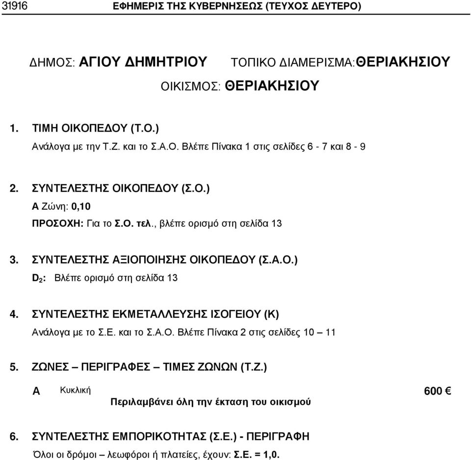 ΣΥΝΤΕΛΕΣΤΗΣ ΞΙΟΠΟΙΗΣΗΣ ΟΙΚΟΠΕΔΟΥ (Σ..Ο.) 5. ΖΩΝΕΣ ΠΕΡΙΓΡΦΕΣ ΤΙΜΕΣ ΖΩΝΩΝ (Τ.Ζ.) 6.