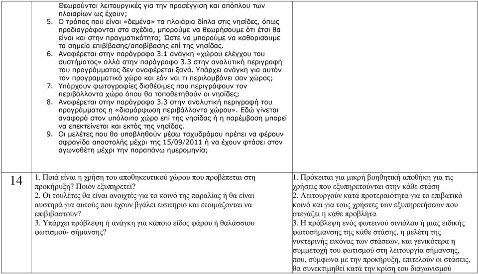 σηµεία επιβίβασης/αποβίβασης επί της νησίδας. 6. Αναφέρεται στην παράγραφο 3.1 ανάγκη «χώρου ελέγχου του συστήµατος» αλλά στην παράγραφο 3.