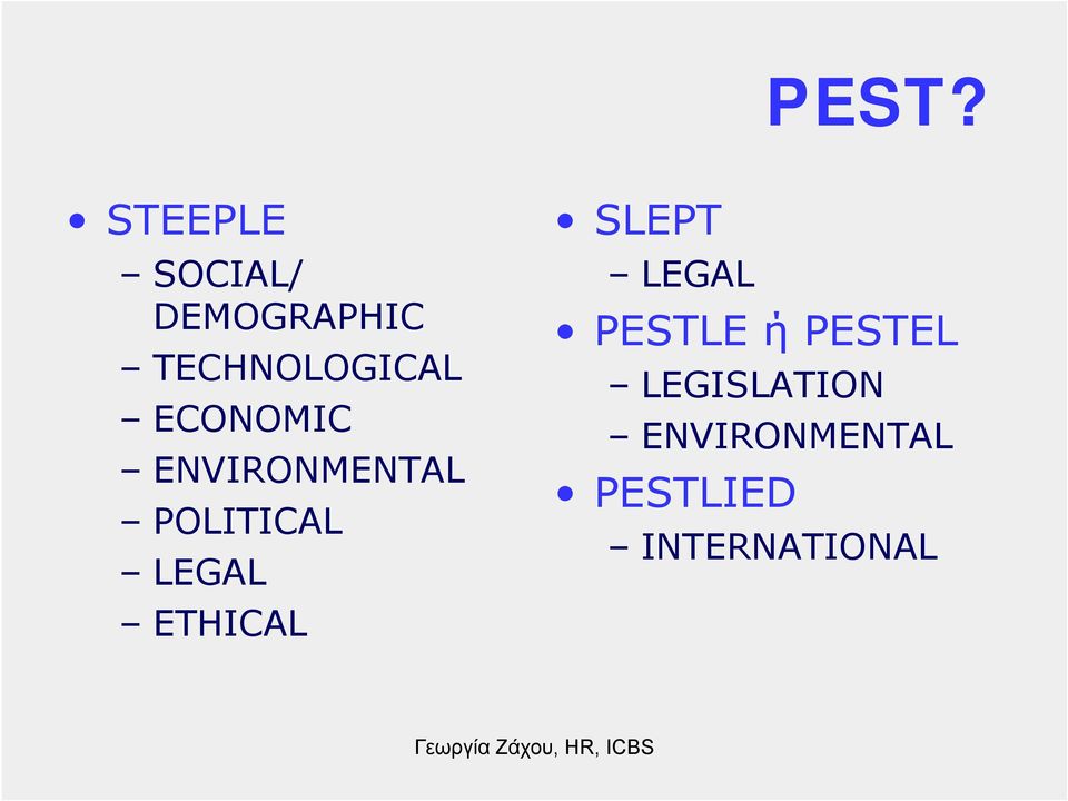 ECONOMIC ENVIRONMENTAL POLITICAL LEGAL ETHICAL