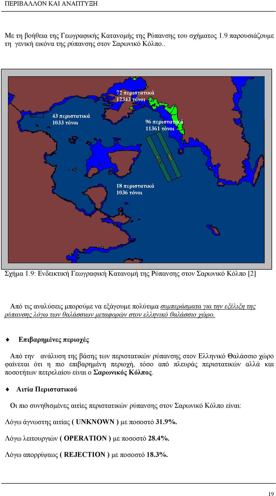 9: Ενδεικτική Γεωγραφική Κατανομή της Ρύπανσης στον Σαρωνικό Κόλπο [2] Από τις αναλύσεις μπορούμε να εξάγουμε πολύτιμα συμπεράσματα για την εξέλιξη της ρύπανσης λόγω των θαλάσσιων μεταφορών στον