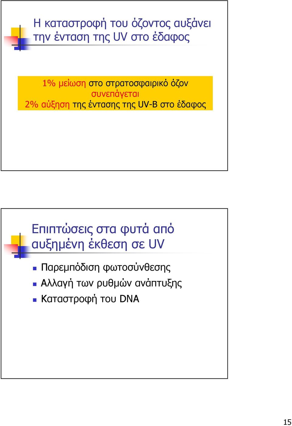 της UV-B στο έδαφος Επιπτώσεις στα φυτά από αυξηµένη έκθεση σε UV