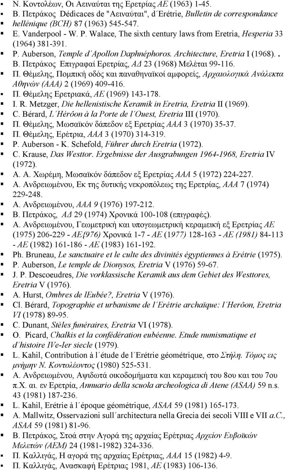 Πετράκος Eπιγραφαί Eρετρίας, AΔ 23 (1968) Mελέται 99-116. Π. Θέμελης, Πομπική οδός και παναθηναϊκοί αμφορείς, Aρχαιολογικά Aνάλεκτα Aθηνών (AAA) 2 (1969) 409-416. Π. Θέμελης Eρετριακά, AE (1969) 143-178.