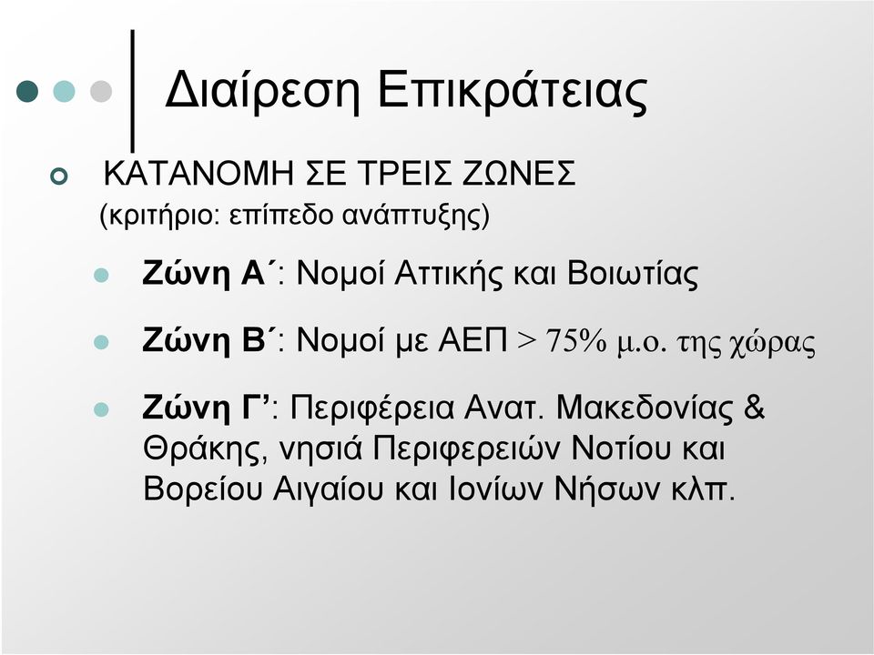 > 75% μ.ο. της χώρας Ζώνη Γ : Περιφέρεια Ανατ.