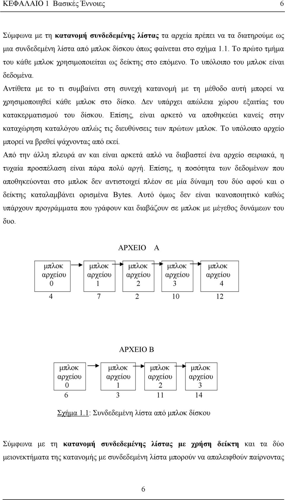 Δεν υπάρχει απώλεια χώρου εξαιτίας του κατακερματισμού του δίσκου. Επίσης, είναι αρκετό να αποθηκεύει κανείς στην καταχώρηση καταλόγου απλώς τις διευθύνσεις των πρώτων μπλοκ.