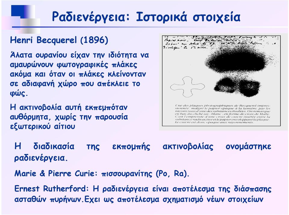 Η ακτινοβολία αυτή εκπεμπόταν αυθόρμητα, χωρίς την παρουσία εξωτερικού αίτιου Η διαδικασία της εκπομπής ακτινοβολίας ονομάστηκε