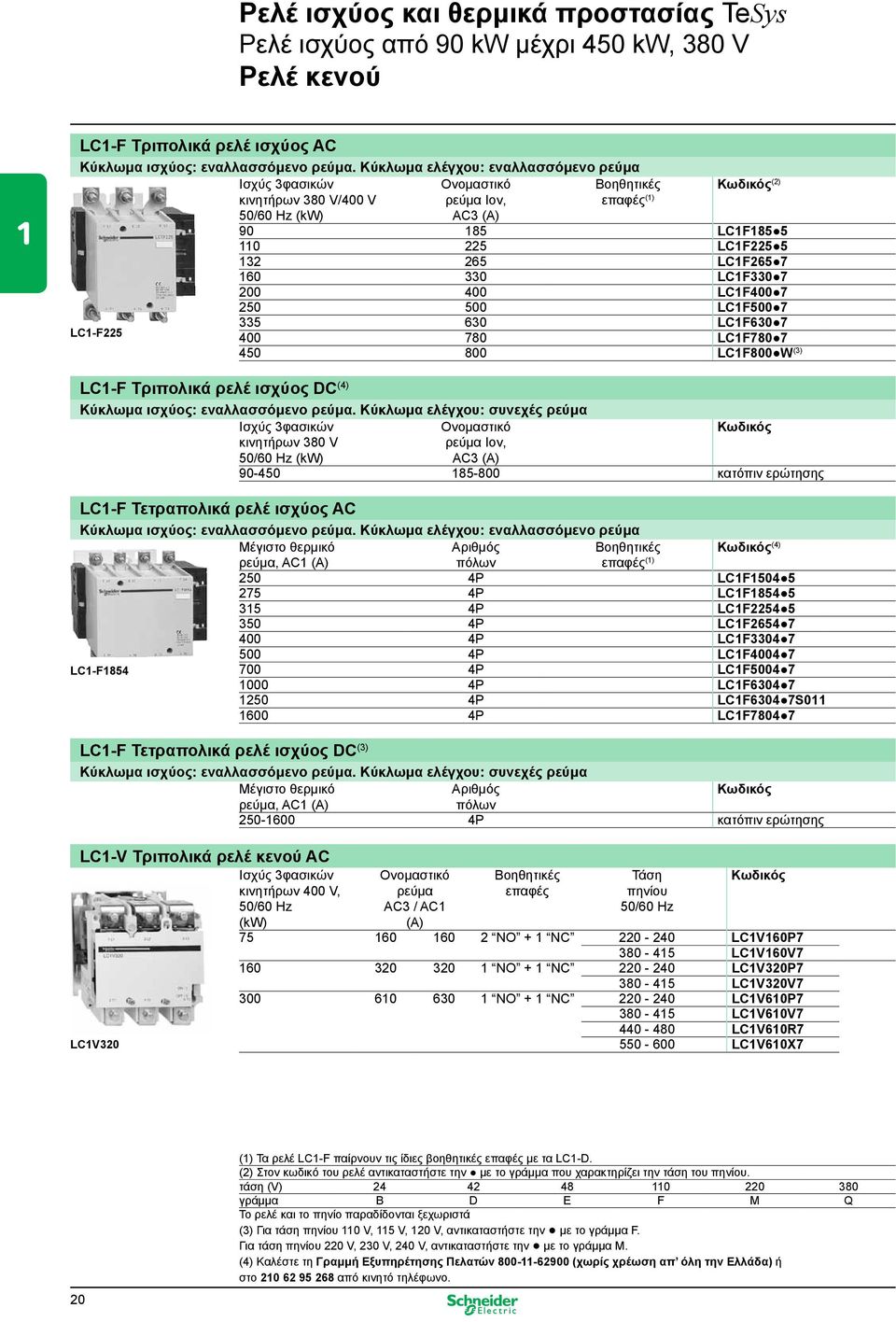 LC1F330 7 200 400 LC1F400 7 250 500 LC1F500 7 335 630 LC1F630 7 400 780 LC1F780 7 450 800 LC1F800 W (3) LC1-F Τριπολικά ρελέ ισχύος DC (4) Κύκλωμα ισχύος: εναλλασσόμενο ρεύμα.