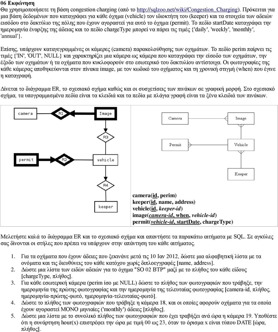 (permit). Το πεδίο startdate καταγράφει την ημερομηνία έναρξης της άδειας και το πεδίο chargetype μπορεί να πάρει τις τιμές {'daily', 'weekly', 'monthly', 'annual'}.