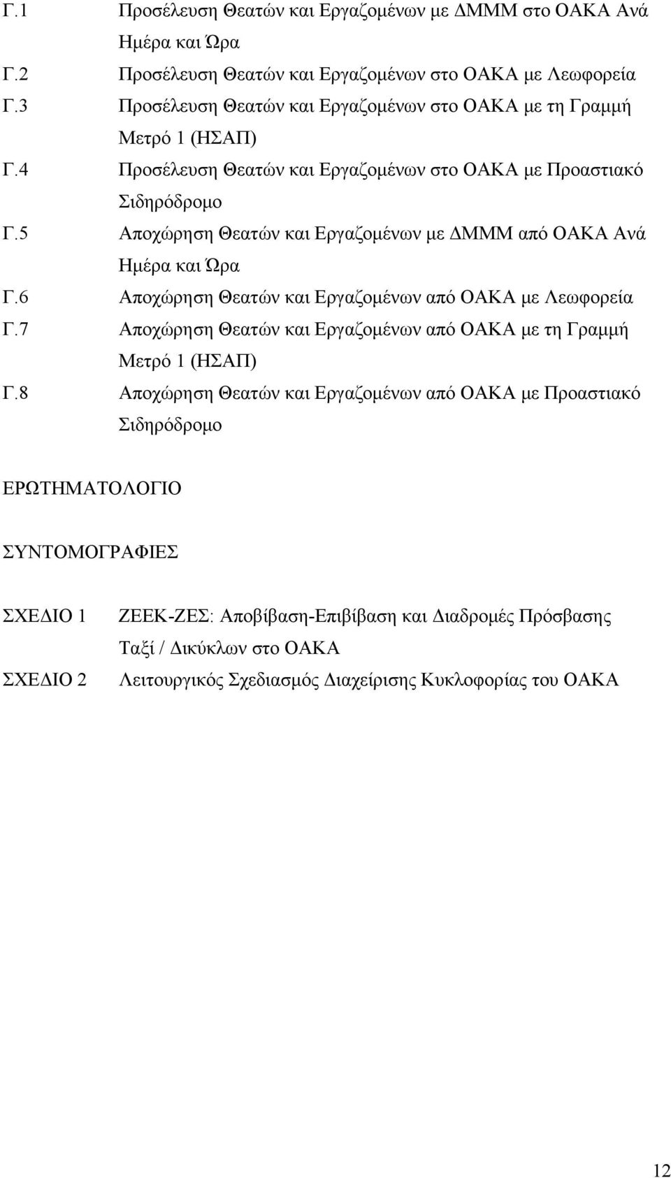 5 Αποχώρηση Θεατών και Εργαζομένων με ΔΜΜΜ από ΟΑΚΑ Ανά Ημέρα και Ώρα Γ.6 Αποχώρηση Θεατών και Εργαζομένων από ΟΑΚΑ με Λεωφορεία Γ.