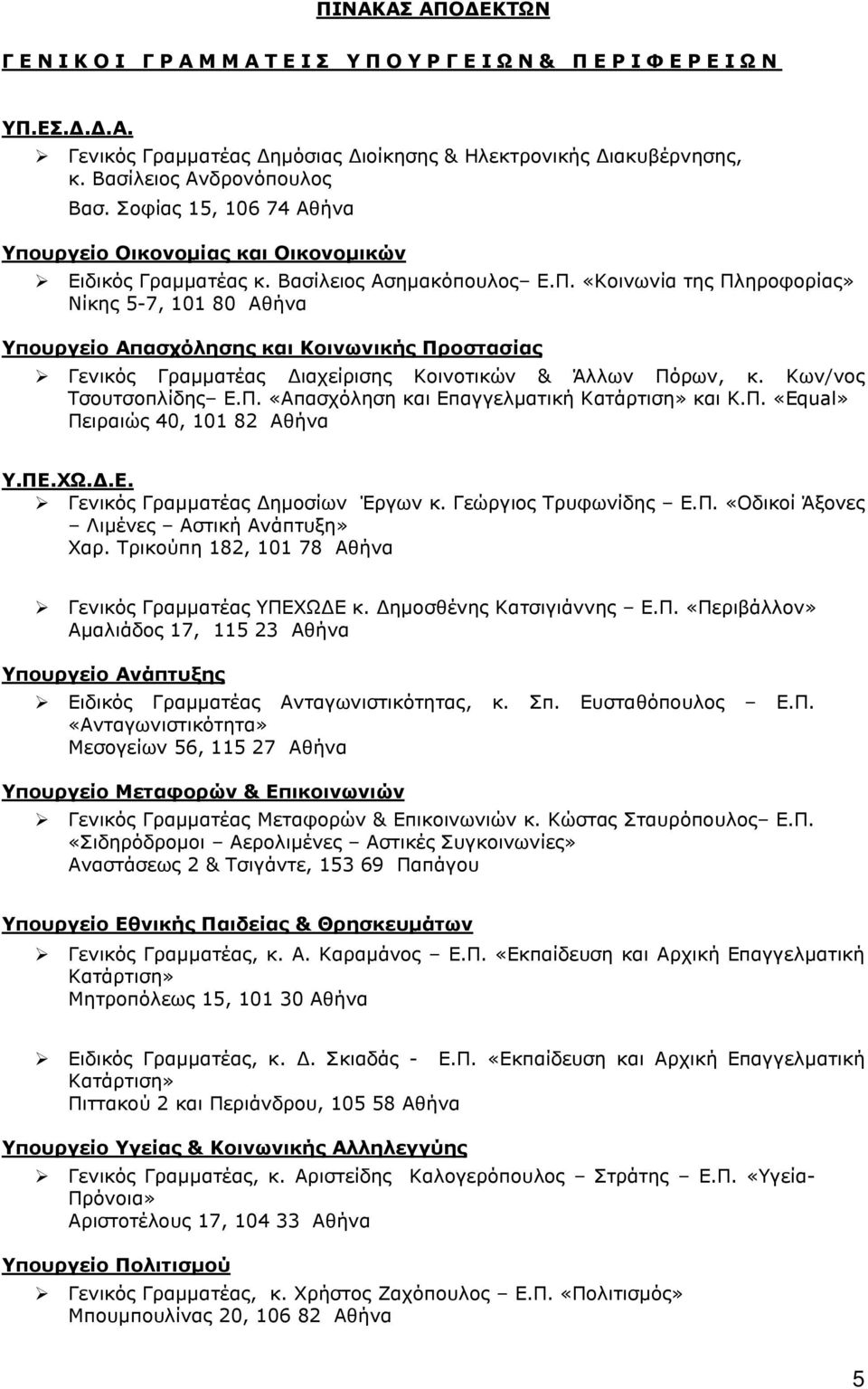 «Κοινωνία της Πληροφορίας» Νίκης 5-7, 101 80 Αθήνα Υπουργείο Απασχόλησης και Κοινωνικής Προστασίας Γενικός Γραµµατέας ιαχείρισης Κοινοτικών & Άλλων Πόρων, κ. Κων/νος Τσουτσοπλίδης Ε.Π. «Απασχόληση και Επαγγελµατική Κατάρτιση» και Κ.