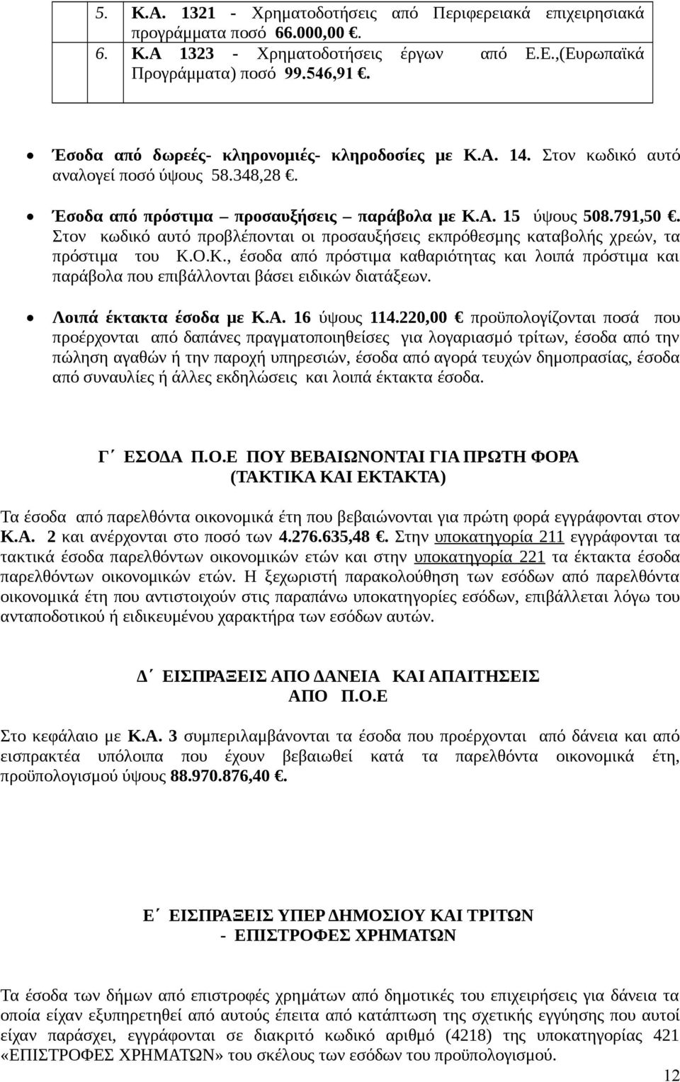 Στον κωδικό αυτό προβλέπονται οι προσαυξήσεις εκπρόθεσμης καταβολής χρεών, τα πρόστιμα του Κ.Ο.Κ., έσοδα από πρόστιμα καθαριότητας και λοιπά πρόστιμα και παράβολα που επιβάλλονται βάσει ειδικών διατάξεων.