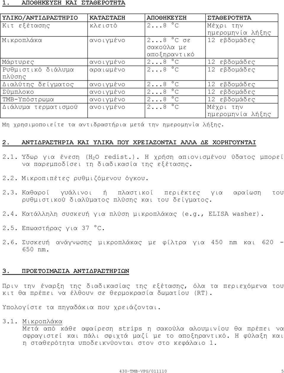 ..8 C 12 εβδομάδες Σύμπλοκο ανοιγμένο 2...8 C 12 εβδομάδες TMBΥπόστρωμα ανοιγμένο 2...8 C 12 εβδομάδες Διάλυμα τερματισμού ανοιγμένο 2.