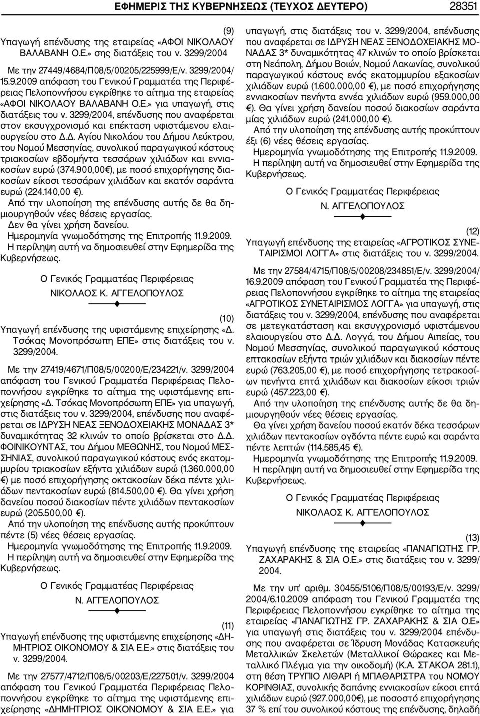 3299/2004, επένδυσης που αναφέρεται στον εκσυγχρονισμό και επέκταση υφιστάμενου ελαι ουργείου στο Δ.