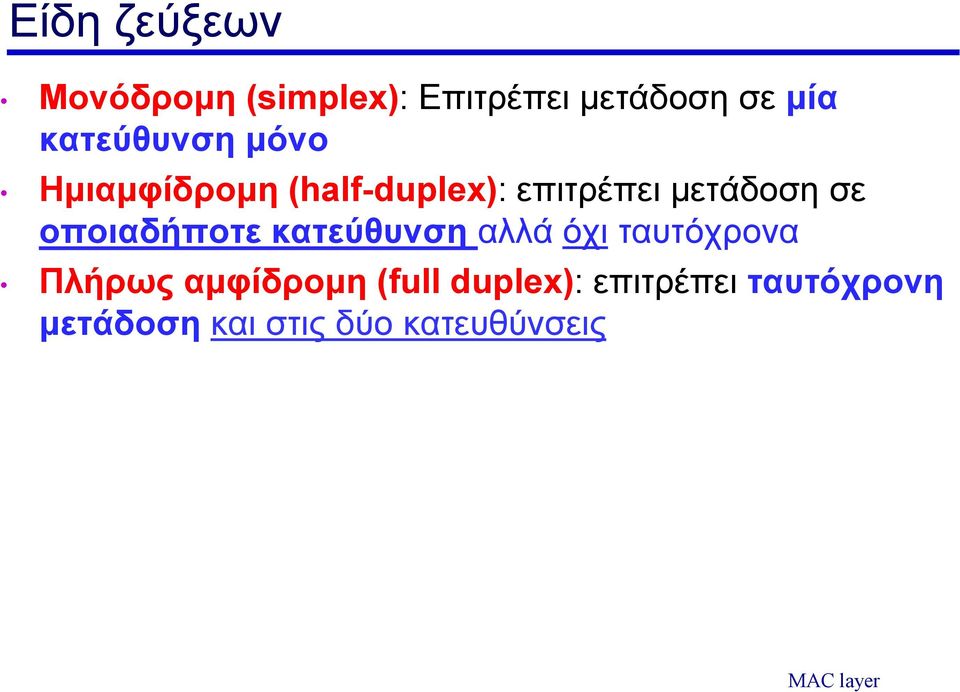 οποιαδήποτε κατεύθυνση αλλά όχι ταυτόχρονα Πλήρως αμφίδρομη (full