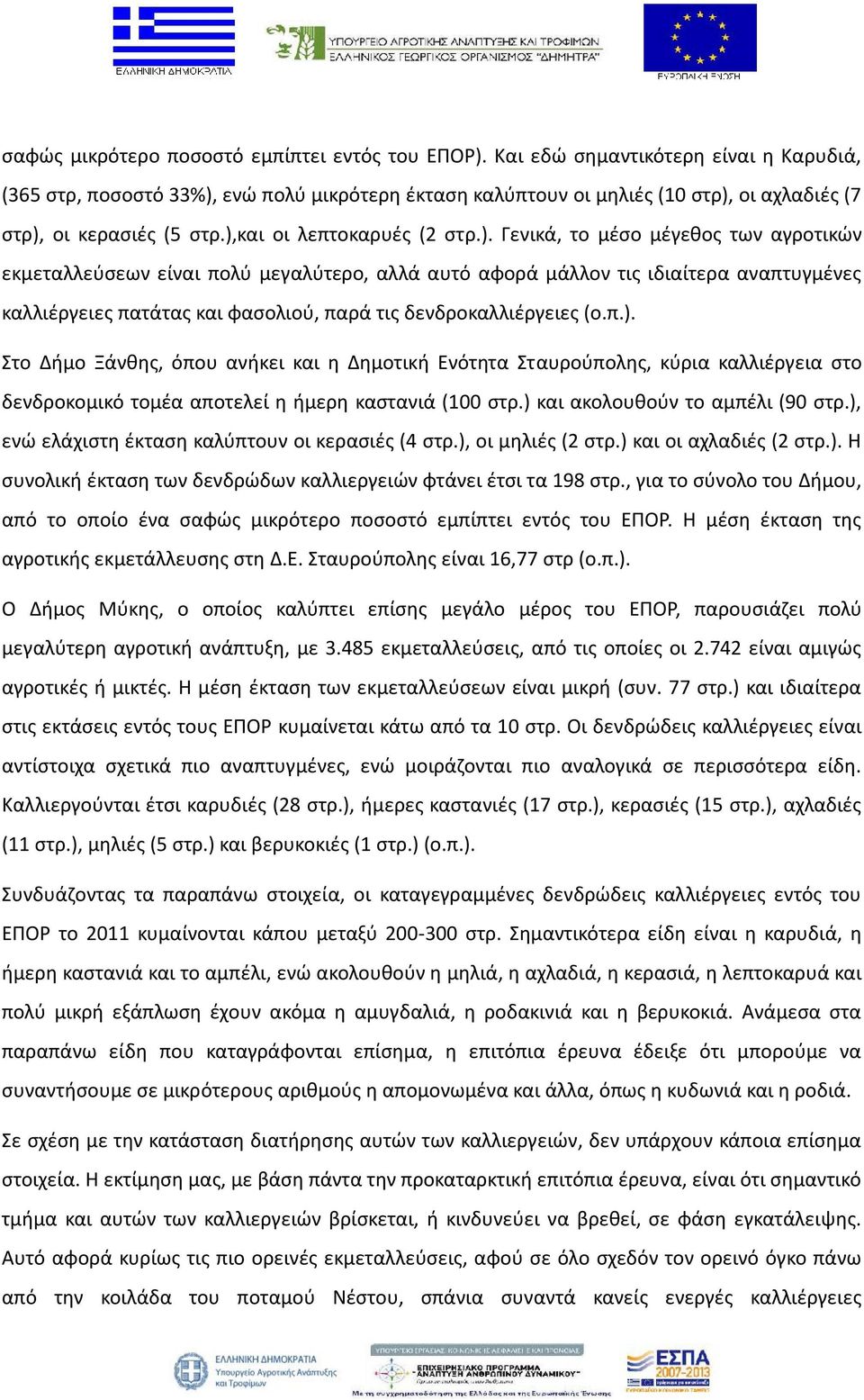 ενώ πολύ μικρότερη έκταση καλύπτουν οι μηλιές (10 στρ),