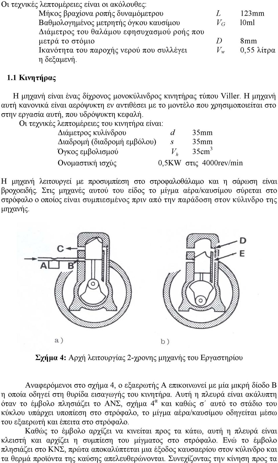 Η μηχανή αυτή κανονικά είναι αερόψυκτη εν αντιθέσει με το μοντέλο που χρησιμοποιείται στο στην εργασία αυτή, που υδρόψυκτη κεφαλή.