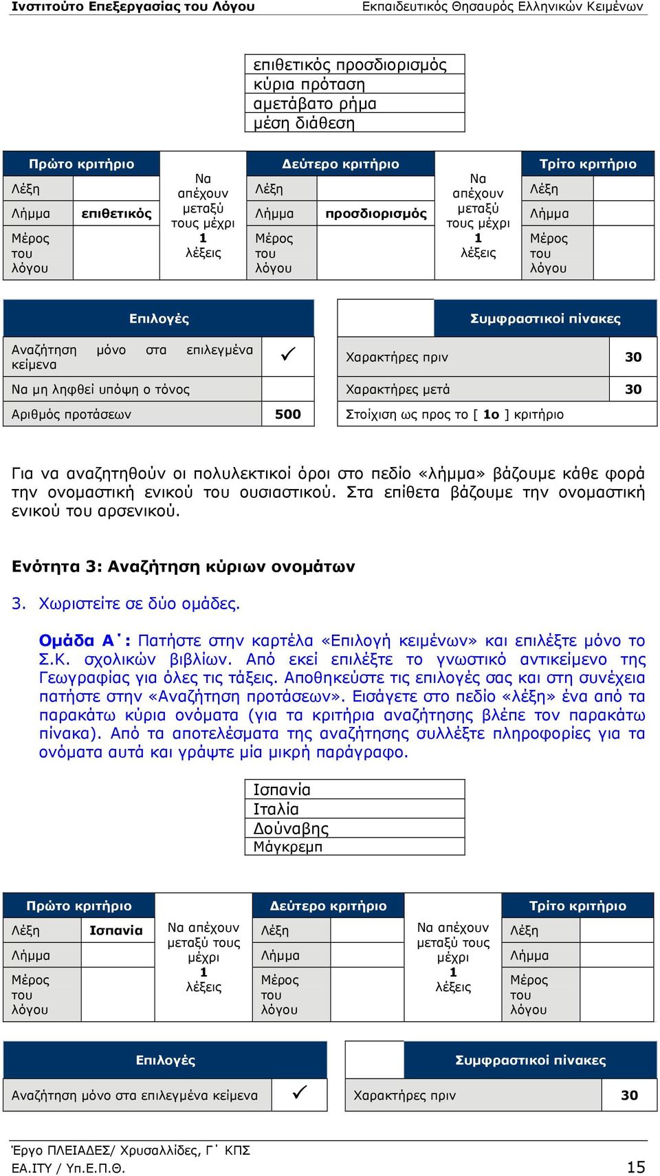 οι πολυλεκτικοί όροι στο πεδίο «λήμμα» βάζουμε κάθε φορά την ονομαστική ενικού ουσιαστικού. Στα επίθετα βάζουμε την ονομαστική ενικού αρσενικού. Ενότητα 3: Αναζήτηση κύριων ονομάτων 3.