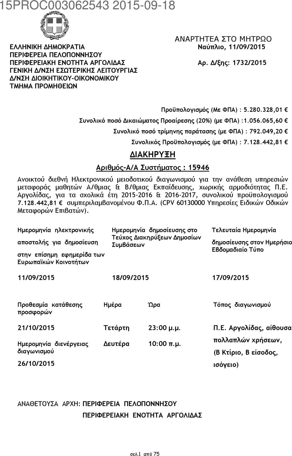 049,20 Συνολικός Προϋπολογισμός (με ΦΠΑ) : 7.128.