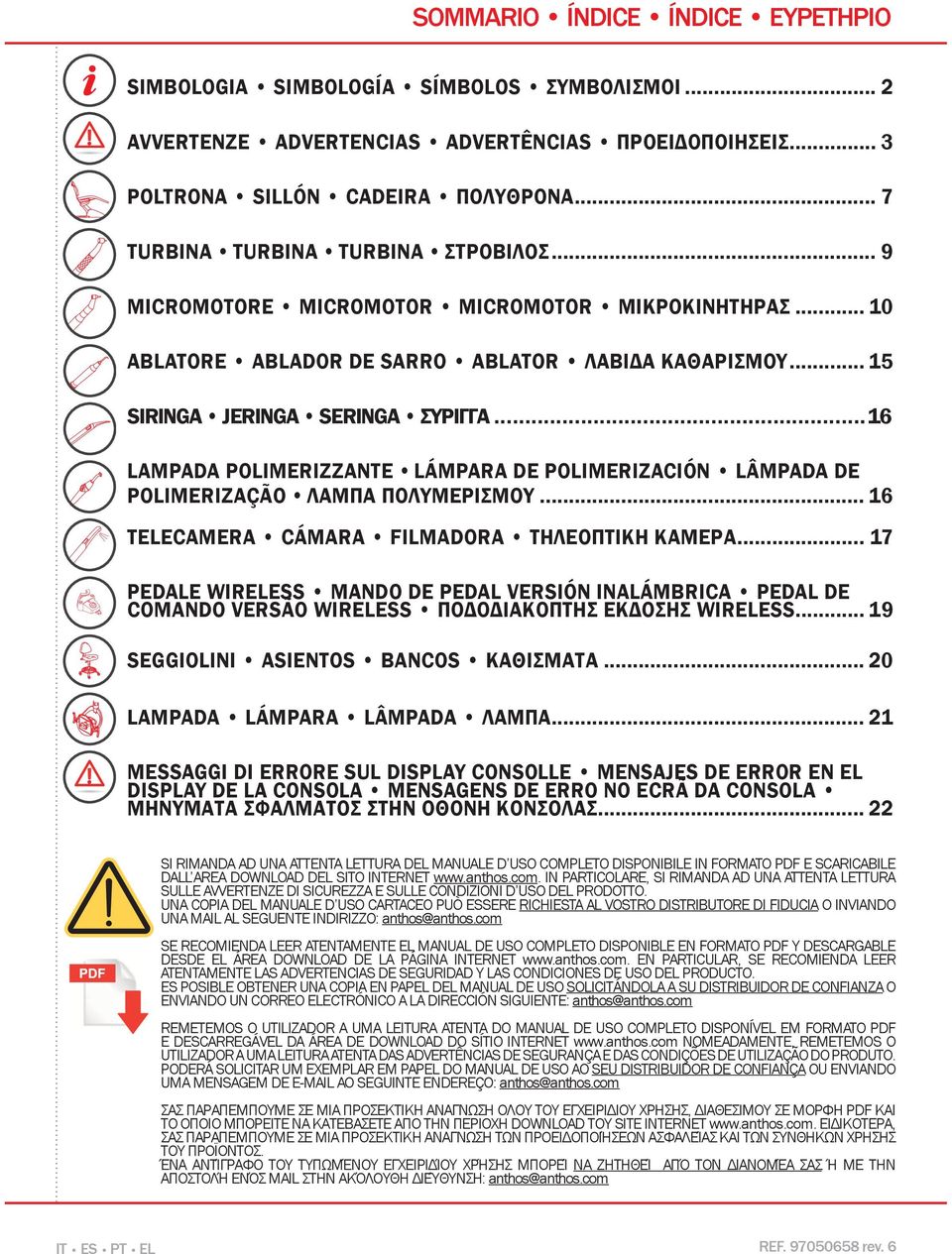 ..16 LAMPADA POLIMERIZZANTE LÁMPARA DE POLIMERIZACIÓN LÂMPADA DE POLIMERIZAÇÃO ΛΑΜΠΑ ΠΟΛΥΜΕΡΙΣΜΟΥ... 16 TECAMERA CÁMARA FILMADORA ΤΗΛΕΟΠΤΙΚΗ ΚΑΜΕΡΑ.