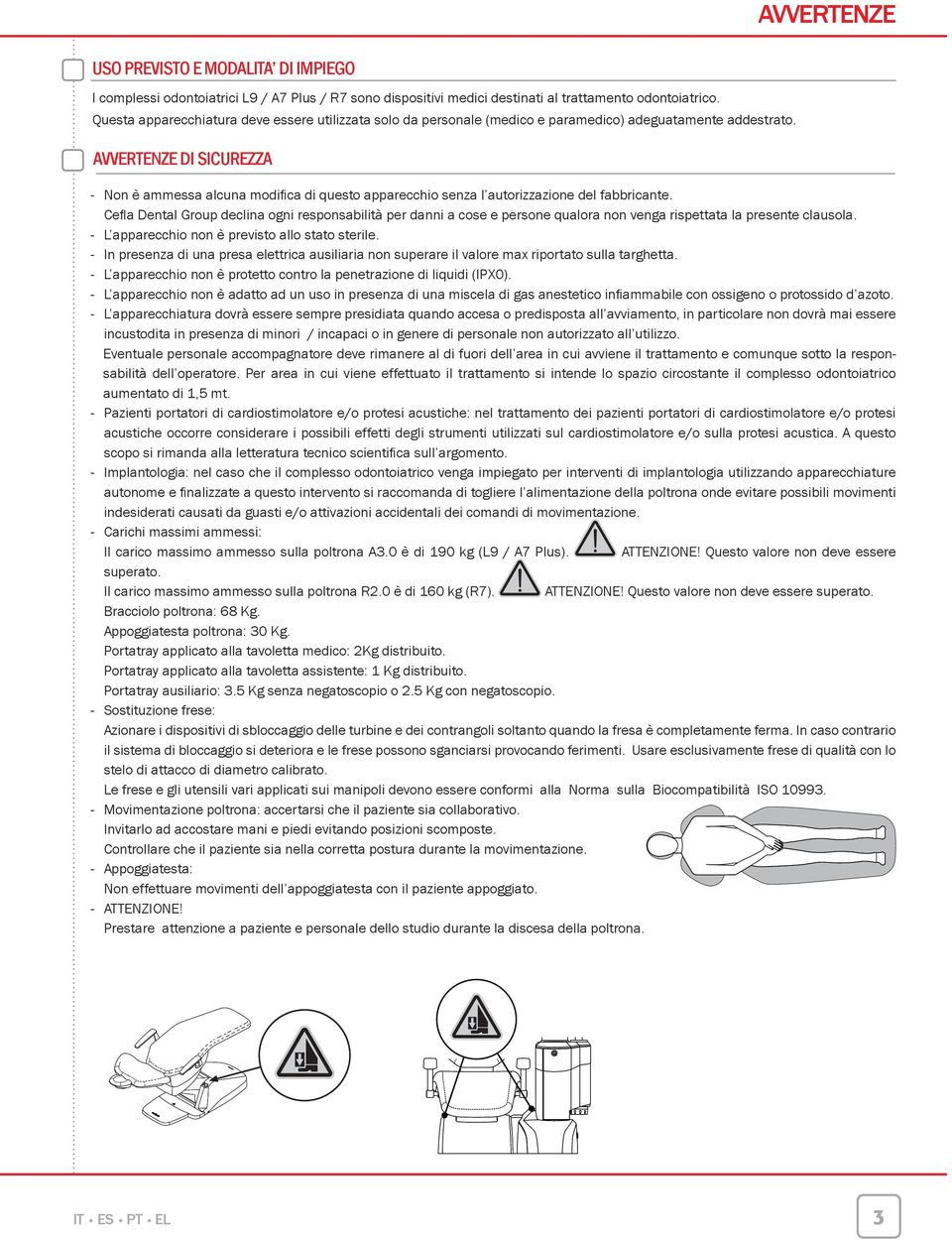 AVVERTENZE DI SICUREZZA - Non è ammessa alcuna modifi ca di questo apparecchio senza l autorizzazione del fabbricante.