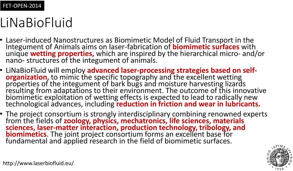 LiNaBioFluid will employ advanced laser processing strategies based on selforganization, to mimic the specific topography and the excellent wetting properties of the integument of bark bugs and