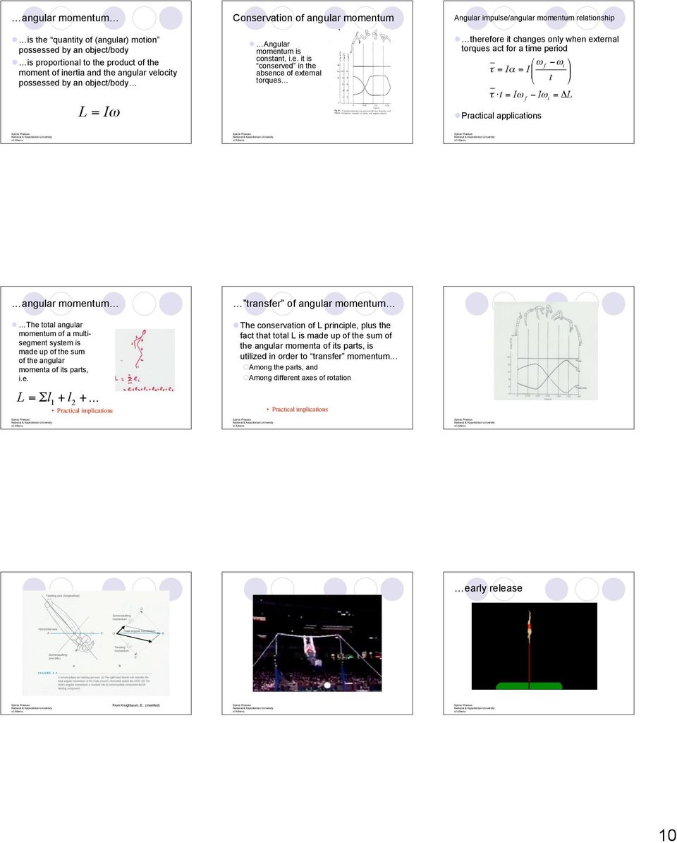 = I, = I '' ( t % + # t = I* " I*i = L Practical applicatins angular mmentum transer angular mmentum The ttal angular mmentum a multisegment system is made up the sum the angular mmenta its parts, i.