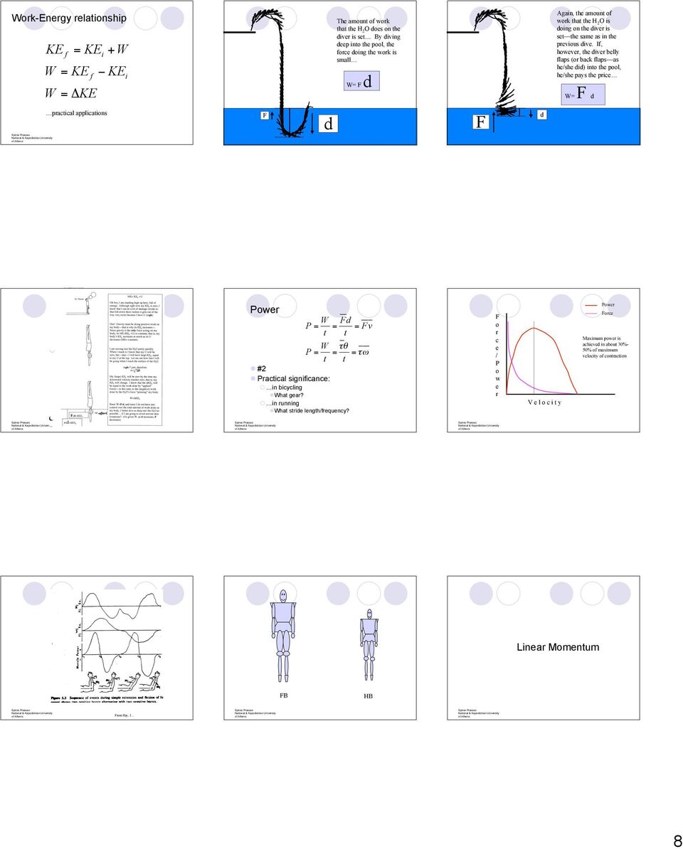 I, hwever, the diver belly laps (r back laps as he/she did) int the pl, he/she pays the price W= d practical applicatins d d Pwer W d P = = = v t t W "# P = = = " t