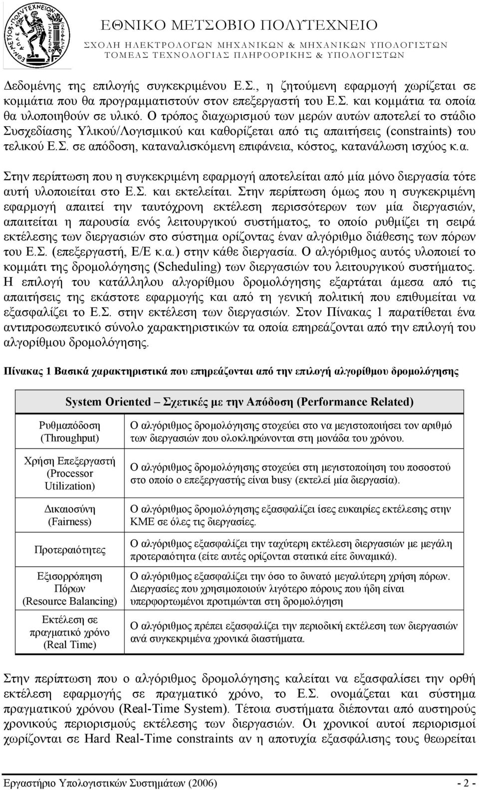 α. Στην περίπτωση που η συγκεκριμένη εφαρμογή αποτελείται από μία μόνο διεργασία τότε αυτή υλοποιείται στο Ε.Σ. και εκτελείται.